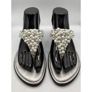 Italian Shoemakers Women 9 Sparkling Pearl Silver Thong Sandal Flip Flops Thrash